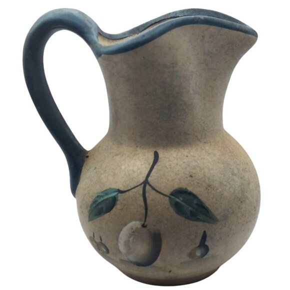 Vintage Hand Painted Fruit Basket Rustic Ceramic Decorative Pitcher Jug - Picture 2 of 7